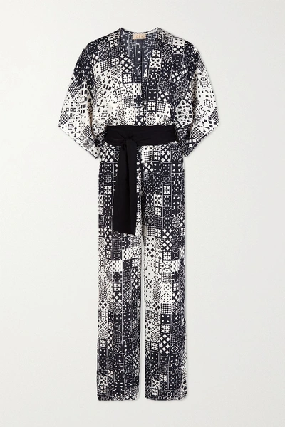 Shop Jaline + Net Sustain Natasha Belted Printed Voile Jumpsuit In Black