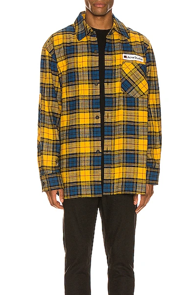 Shop Acne Studios Flannel Overshirt In Yellow & Black