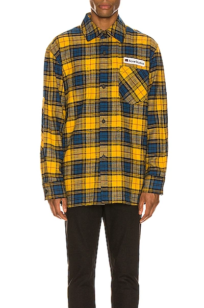Shop Acne Studios Flannel Overshirt In Yellow & Black