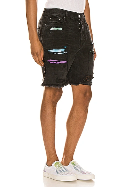 Shop Amiri Watercolor Patch Thrasher Shorts In Aged Black