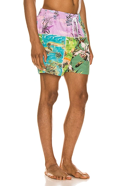 Shop Amiri Hawaiian Repair Swim Trunks In Purple & Green