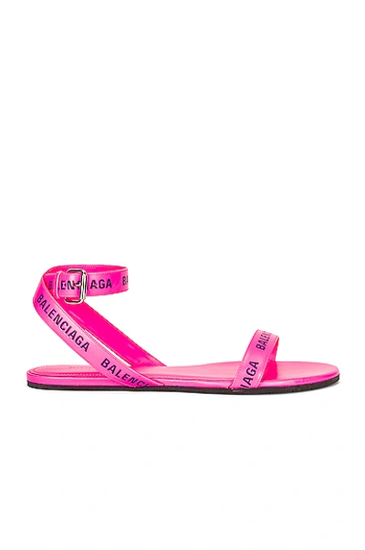 Shop Balenciaga Round Flat Sandals In Neon Pink & Black