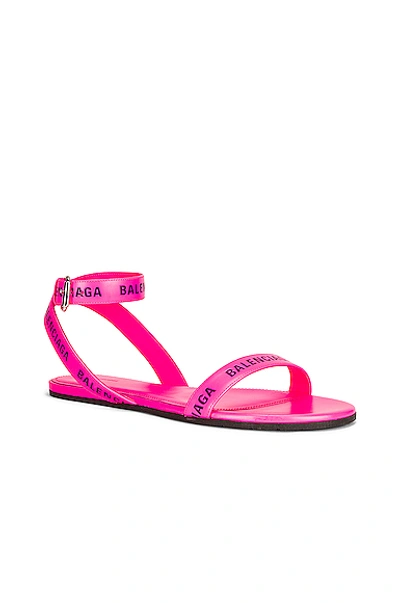 Shop Balenciaga Round Flat Sandals In Neon Pink & Black