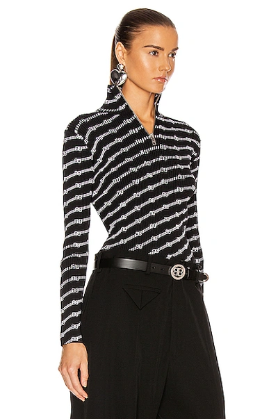 Shop Balenciaga Long Sleeve Zipped Rollneck Top In Black & White