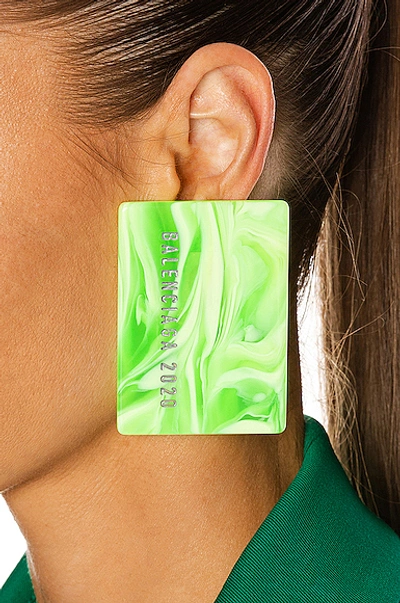 Shop Balenciaga Plate Earrings In Silver & Fluo Green