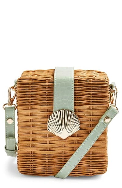 Shell Wicker Crossbody Bag In Green Multi