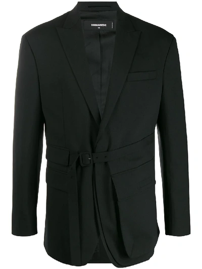 Shop Dsquared2 Multi-pocket Belted Blazer In Black