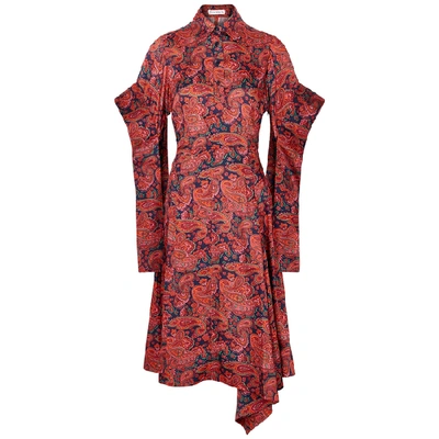 Shop Jw Anderson Paisley-print Draped Shirt Dress In Red