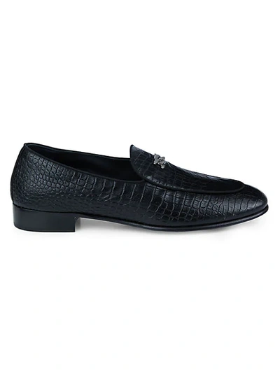 Shop Giuseppe Zanotti Darwin Croc-embossed Chain-trim Leather Loafers In Nero
