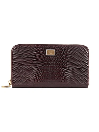 Shop Dolce & Gabbana Zip-around Lizard-embossed Leather Wallet In Brown