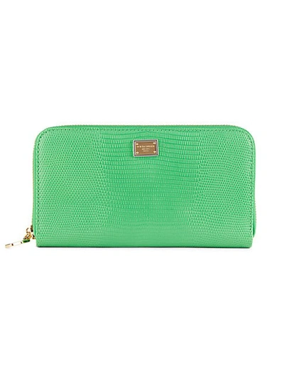 Shop Dolce & Gabbana Zip-around Lizard-embossed Leather Wallet In Green