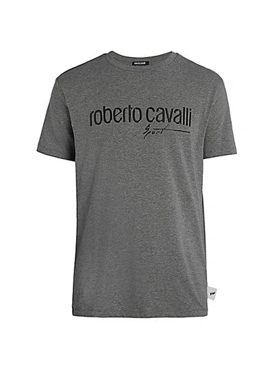 Shop Roberto Cavalli Sport Heathered Logo T-shirt In Dark Grey
