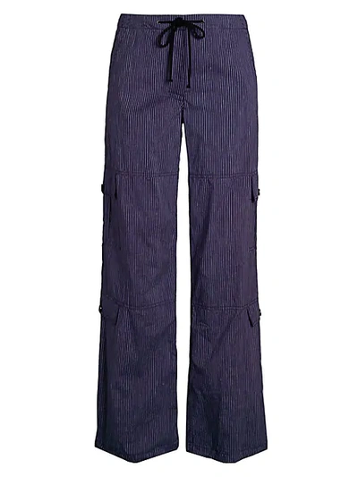 Shop Theory Striped Cotton & Linen Wide-leg Utility Pants In Navy Ivory