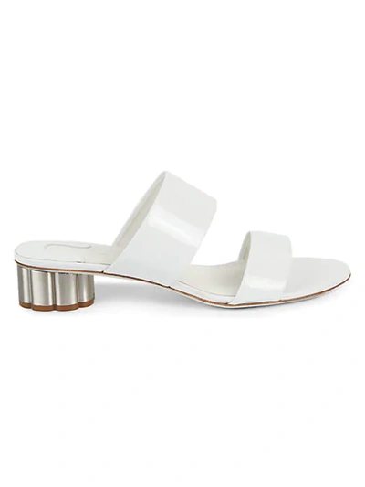 Shop Ferragamo Belluno Patent Leather Slides In White
