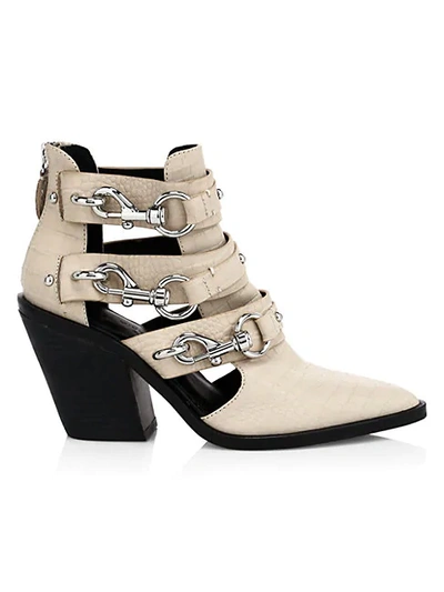 Shop Rebecca Minkoff Seavie Lobster Clip Croc-embossed Leather Ankle Boots In Clay