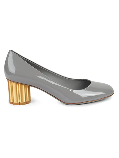 Shop Ferragamo Lucca Patent Leather Pumps In Fossil Grey