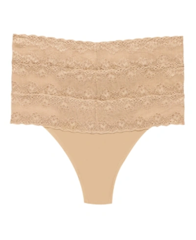 Shop Natori Bliss Perfection Lace-trim Thong 3-pack 750092mp In Cafe