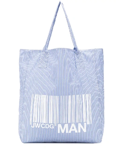 Shop Junya Watanabe Striped Bar Code Tote Bag In Blue