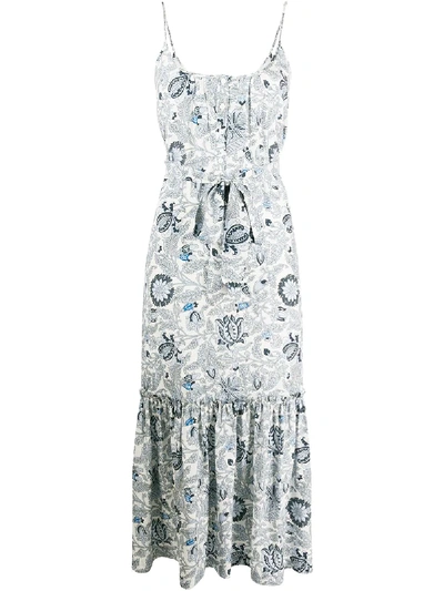 Shop Gold Hawk Paisley Print Tie-waist Dress In Blue