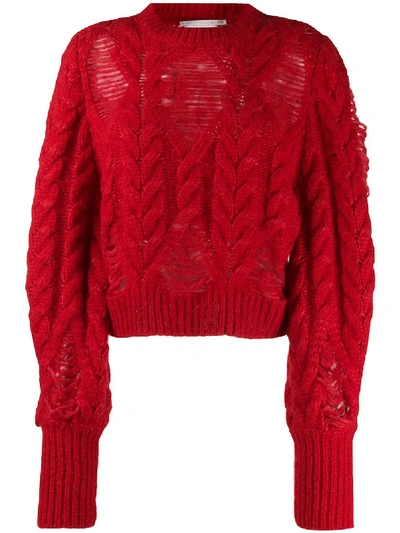 Shop Stella Mccartney Laddered Cable-knit Jumper In Red