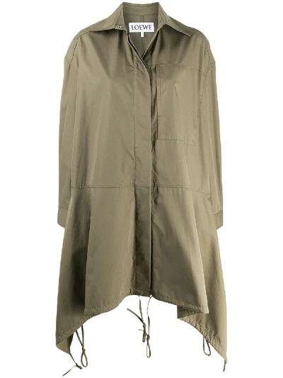 Shop Loewe Drawstring Parka Coat In Green