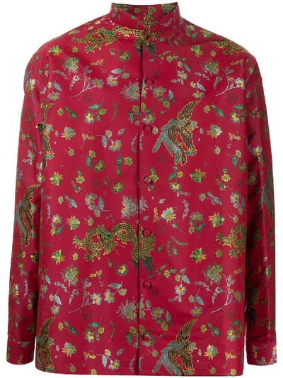 Martine Rose Dragon Floral Mandarin Collar Shirt In Red | ModeSens