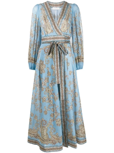 Shop Zimmermann Fiesta Wrap Long Dress In Blue