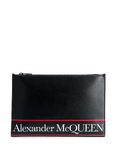 Shop Alexander Mcqueen Logo Stripe Clutch Bag In Black