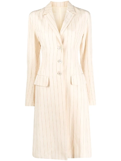 Pre-owned A.n.g.e.l.o. Vintage Cult 1990s Pinstripe Midi Coat In Ivory Pinstriped