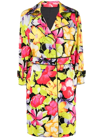 Pre-owned A.n.g.e.l.o. Vintage Cult 2000s Floral Print Trench Coat In Yellow