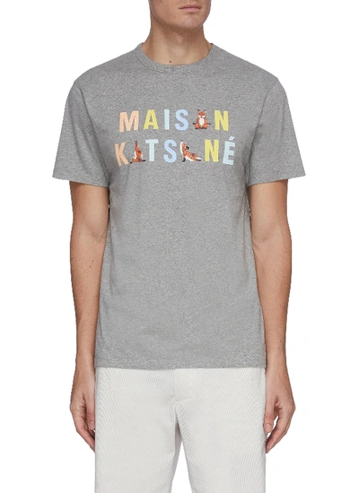 Shop Maison Kitsuné Rainbow Yoga Fox Logo Print T-shirt In Grey