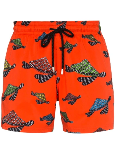 Shop Vilebrequin Moorise Turtle-print Swim Shorts In Orange