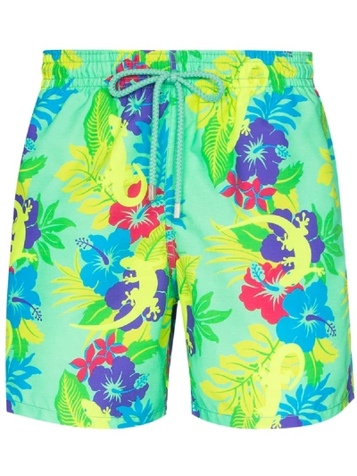 Shop Vilebrequin Moorea Gecko-print Swim Shorts In Green