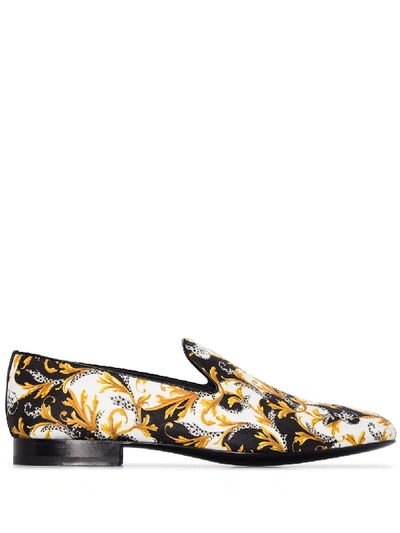 Shop Versace Baroque Pattern Loafers In 黑色