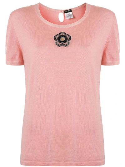 Pre-owned Chanel Camellia Patch Knitted T-shirt In Pink