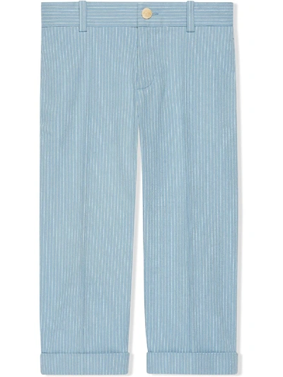 Shop Gucci Striped Smart Trousers In Blue