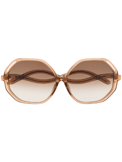 Shop Linda Farrow Oversized Wavy Sunglasses In Brown