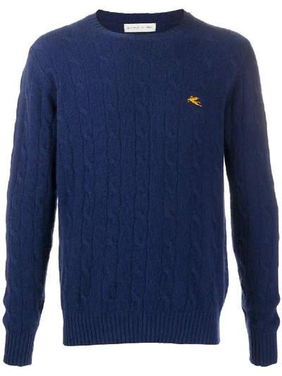 Shop Etro Cable Knit Jumper In Blue