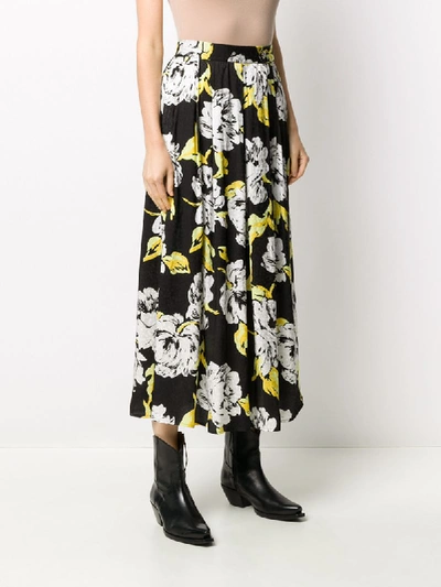 Shop Gestuz Floral Print Pleated Skirt In Black