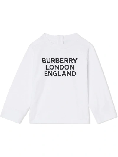 Shop Burberry Logo-print Long-sleeve Top In White