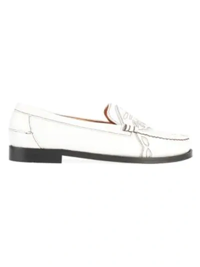 Shop Ganni Belly Croc-emobssed Leather Loafers In Egret