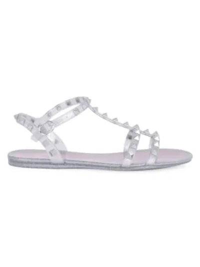 Shop Valentino Garavani Rockstud Glitter Pvc Sandals In Silver