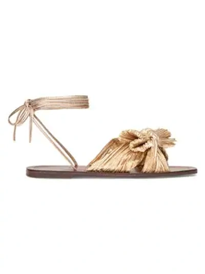 Shop Loeffler Randall Peony Pleated Knot Ankle-strap Sandals In Gold