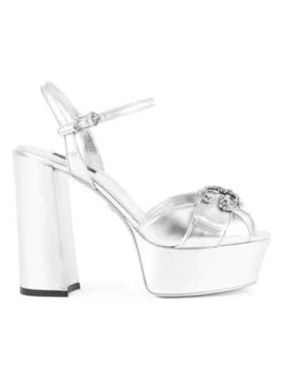 Shop Dolce & Gabbana D&g Girls Metallic Leather Platform Sandals In Argento