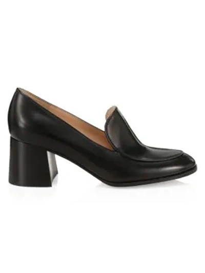 Shop Gianvito Rossi Block-heel Leather Loafers In Black