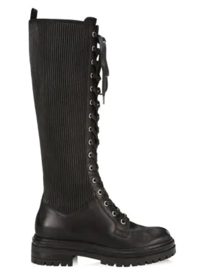 Shop Gianvito Rossi Martis Tall Rib-knit Leather Combat Boots In Black