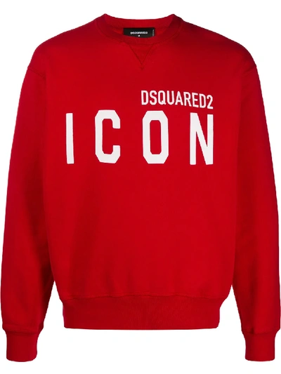 Shop Dsquared2 Large Icon Slogan Cotton Sweatshirt In Red