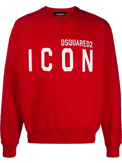 Dsquared2 Large Icon Slogan Cotton Sweatshirt In Red