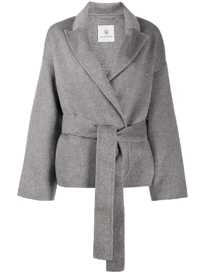 Shop Anine Bing Wrap-style Belted Jacket In Grey