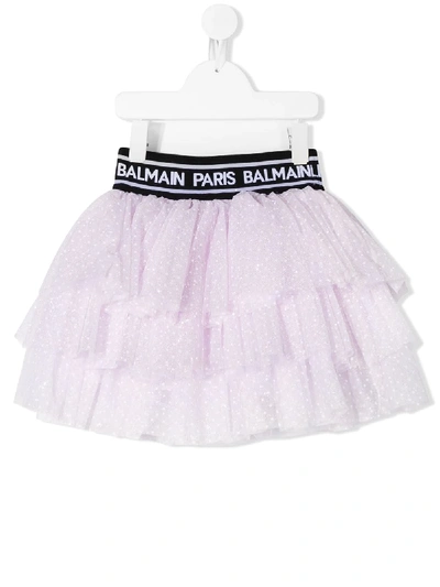 Shop Balmain Polka-dot Tulle Skirt In Pink